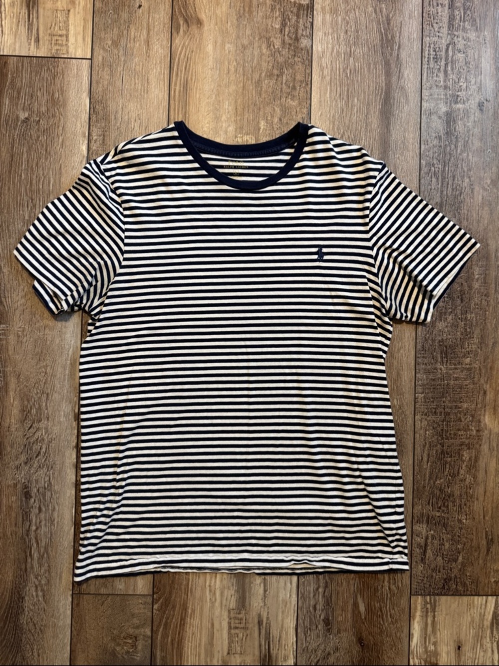 Ralph Lauren Navy and White Striped Crew Tee